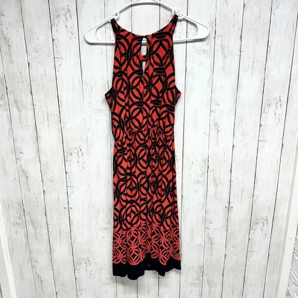 ENFOCED STUDIOS Dress Women Size 4 Maxi Red/ Black Halter Neck Sleeveless - Picture 4 of 4